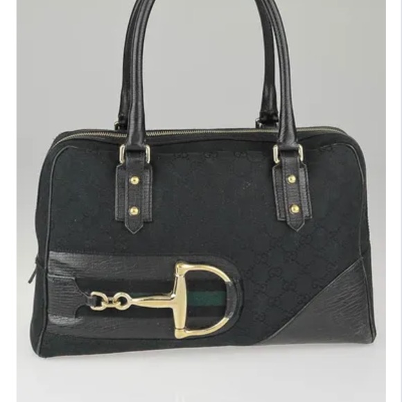 Gucci Black Horsebit GG web Canvas Boston  Bag - Picture 7 of 14